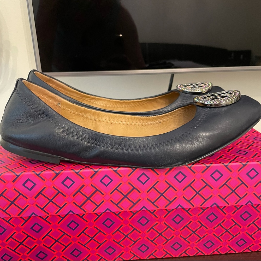 Tory Burch Women’s Liana Navy Blue Ballet Flats Shoes Size 8 - Picture 13 of 16